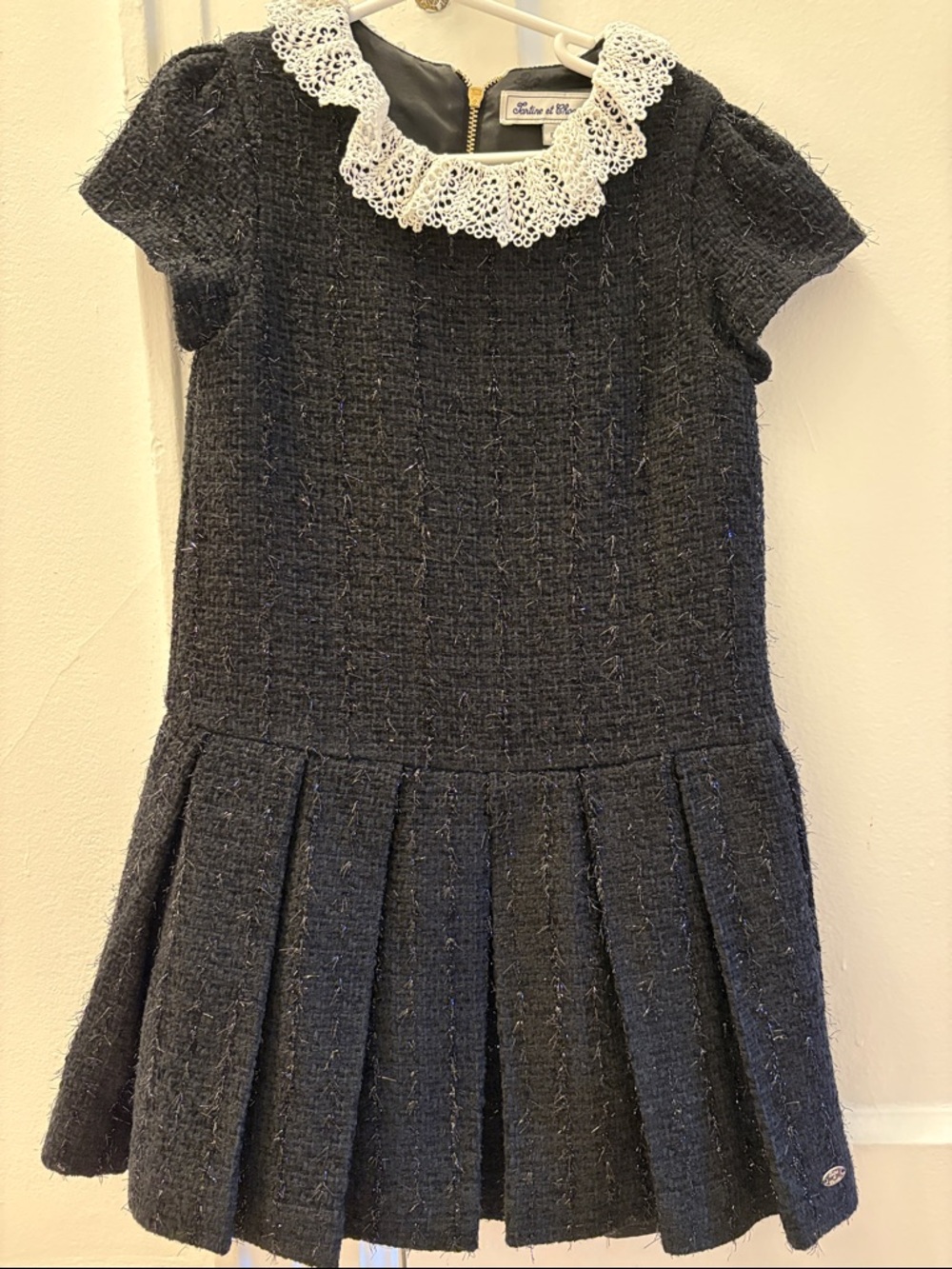 Tartine et Chocolat Black Dress with White Lace Collar